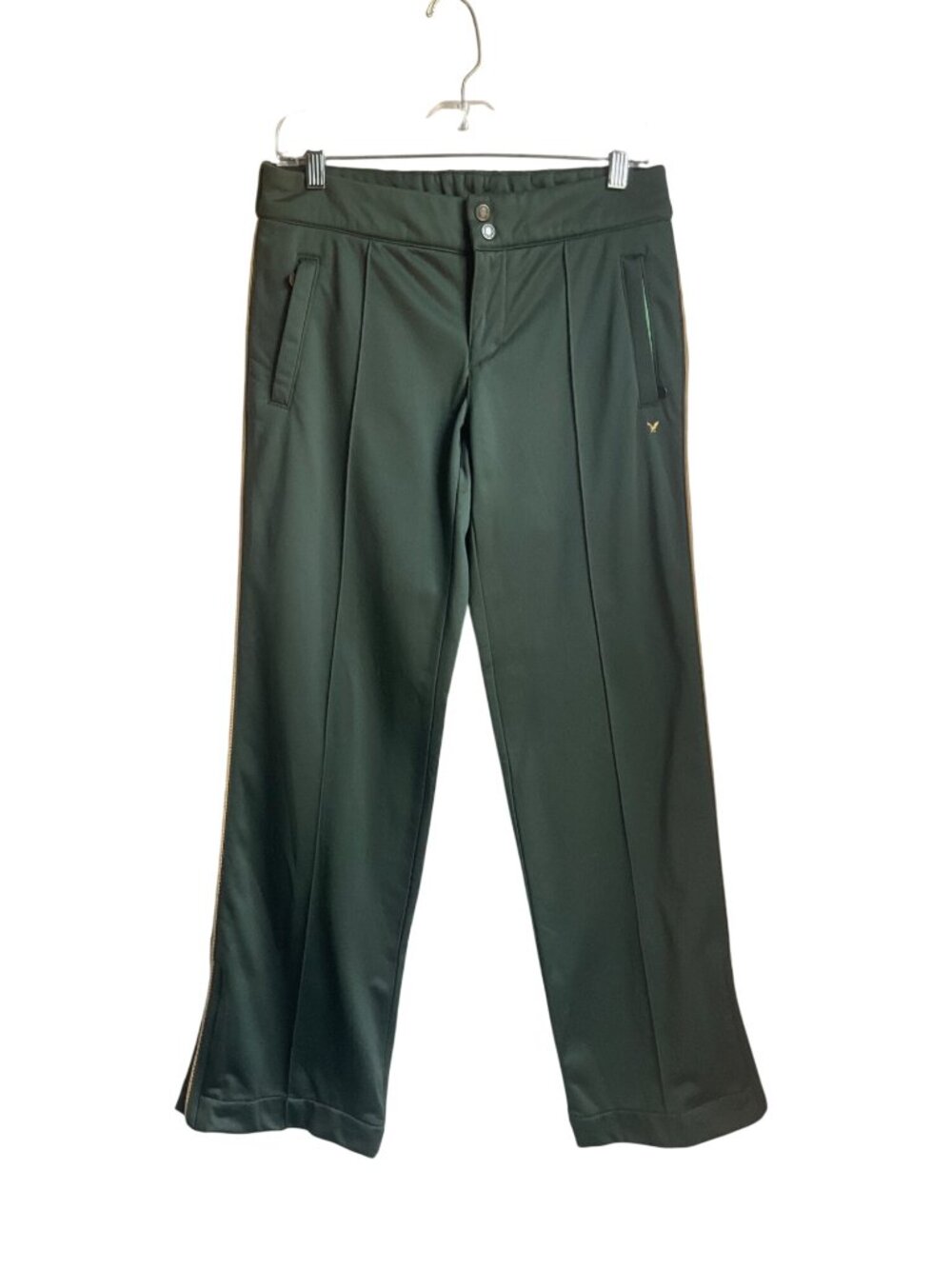 VTG American Eagle Y2K Womens 6 Olive Green Wide Leg Flare Track Pants Fleece Li